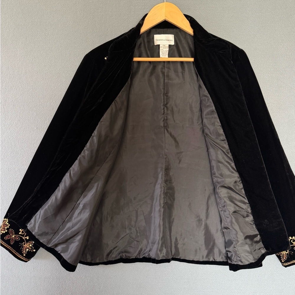 Draper’s & Damon’s Petites Black Velvet Beaded Embroidered Jacket PXL - Picture 5 of 11